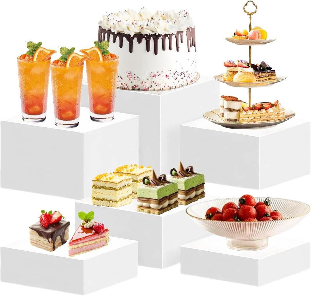 6 PCS Buffet Risers and Stands, Food Risers for Buffet Table, Acrylic Nesting Risers with Hollow Bottoms, Display Stand Shelf for Party, Catering, Desserts, Jewelry & Collectibles (white(3",4",5",6",7",8"))