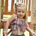 Noubeau 4th of July Toddler Girl Outfit American flag Halter Top Girls Ripped Jeans Denim Shorts Baby Girl Summer Clothes