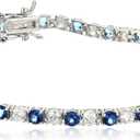 Amazon Essentials Sterling Silver Alternating Stone Prong Set AAA Cubic Zirconia Tennis Bracelet (previously Amazon Collection) (Blue)