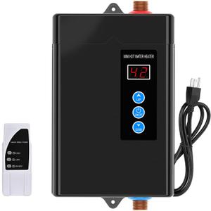 3KW Electric Tankless Water Heater, 110V High Efficiency, On-Demand Hot Water, Eco & Quiet, with Smart Digital Display (110V Black)