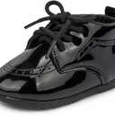 ohsofy Infant Baby Boy Oxford Shoes PU Leather Loafers Rubber and Soft Sole Wedding Dress Shoes Toddler Girl Baby Walking Shoes (6-12 Months Infant, A01_mirror Black)