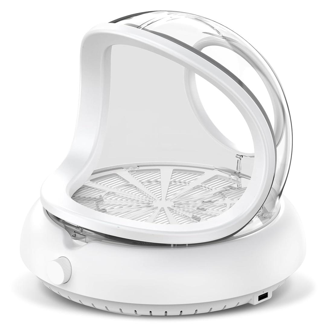 Nail Dust Collector with Transparent Airflow Shield, 5000RPM High-Suction Fan, Ultra Quiet Nail Vacuum for Home & Salon, Dust-Free Manicure for Families, Pets & Nail Lovers White