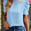 BTFBM Womens Tops 2026 Dressy Casual Blouses Summer Spring Clothes Mock Neck Short Sleeve Shirts Business Work Fall Outfits (Blue, S)