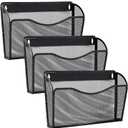 3 Pack Wall File Organizer, Mesh Hanging Metal Vertical Wall Mounted File Holder for Office/Home (Black)