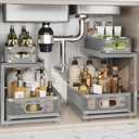 Corbyles 2 Pack 15.5IN-Depth Under Sink Organizer With Next-Gen Ball-Bearing Slides, 2-Tier Precision Mesh Pull Out Cabinet Storage for Bathroom&Kitchen, Height Adjustable Drawers Shelf, Anti-rust-Grey