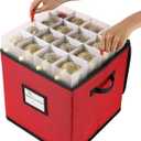 Sattiyrch Christmas Ornament Storage Box,4 Trays with Customizable Dividers,Canvas,Dust-Proof, Holds Up to 64 x 2.36 Ornaments, for Garage/Attic/Basement Storage (Red)