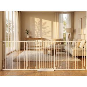 HOOOEN 86 to 105 Inch Extra Wide Baby Gate for Doorway Stairs | Large Long Pressure Mounted Dog Gates for Large Opennings, Metal Indoor Safety Child Gate for Kids or Pets,No Drilling,White