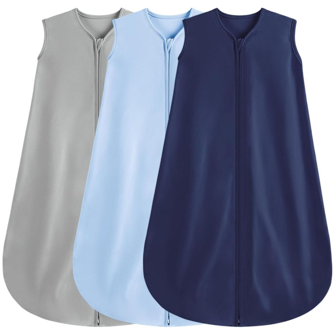 3 Pack Baby Sleep Sack 18-24 Months 100% Rayon Cotton Baby Sleeping Bag 2-Way Zipper Toddler Wearable Blankets,Comfy Stretchy Thin Sleep Sacks.TOG 0.3(X-Large)