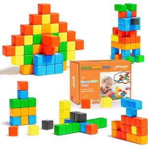 SYSKENI Magnetic Blocks, Gifts for 3 4 5 6 Year Old, Magnet Building Blocks for Toddlers, Girls & Boys, Montessori - Autism - Sensory Magnetic Toys for Kids Ages 3-5 4-8, 1.22inch, 56PCS