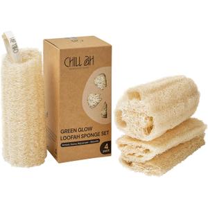 Chill Ah Green Glow Loofah Sponge Set  100% Plant-Based, Dye-Free, Biodegradable, Scratch-Free, Handcrafted in Vietnam (2-Pack)