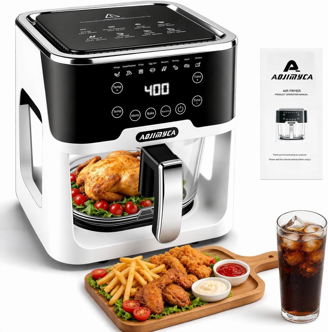 6.0QT Glass Air Fryer, Non Toxic AirFryer with Touchscreen Control