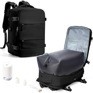 SEAFEW Vacuum Travel Backpack with Electric Pump, Waterproof Personal Item Bag, Women & Men's Anti-Theft Laptop Daypack for Work Trip Gym with Wet Bag & Shoe Compartment, Black