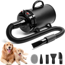 Dog Hair Dryer,5.2HP/ 3800W High Velocity Blow Dryer for Dogs Pet Grooming,Low Noise Speed Temperature Adjustable Pet Grooming Dryer with 4 Nozzles,Black