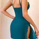 ADOME Womens Lingerie Sexy Nighty Lace Trim Night Gown Chemise Nightgowns for Women Sleepwear with Side Slit XS-XXL (Blue, XXL)