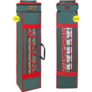 ProPik Christmas Wrapping Paper Storage Organizer Bag with Pocket and Handles Including Hanging Loop Heavy Duty Material with Clear Window 47 x 10 x 10 Inch Fits 40" Long Rolls (Green, 1 Count)