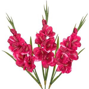 Fuchsia Gladiolus Artificial Flowers 3 Pcs Silk Flowers with Stems Fake Tropical Flower for Vase Spring Summer Indoor Decoration Faux Florals Stems Fillers for Table Centerpieces, Wedding, Home Decor