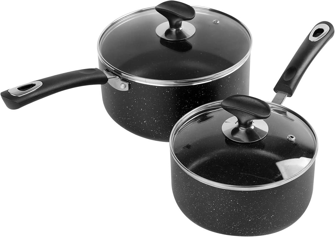 Nonstick Saucepan Set - 2 Quart and 3 Quart,Ultra Non Stick Sauce Pan Small Pot with Glass Lid,Great for Home Kitchen Restaurant, Black