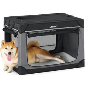Lesure Soft Collapsible Dog Crate - 30 Inch Portable Travel Crate for Medium Dogs Indoor & Outdoor, 4-Door Foldable Pet Kennel with Mesh Windows, Black