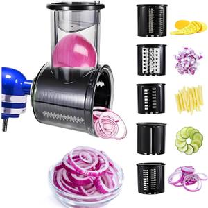 Stainless Steel Slicer Shredder Attachment for Kitchen Aid Stand Mixer with Detachable 5 Blades for Cheese Grater, Vegetable Shredder, Salad Maker, Food Slicers Chopper Powder Grinding
