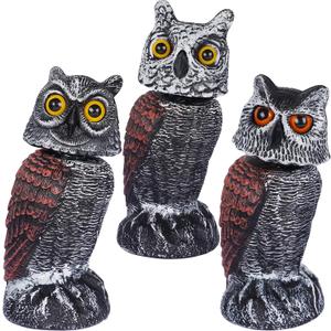 Hausse 3 Pack Bird Scarecrow Fake Horned Owl Decoy, Rotating Head Plastic Owl Bird Deterrents, Nature Enemy Horned Pest Repellent for Outdoor Garden