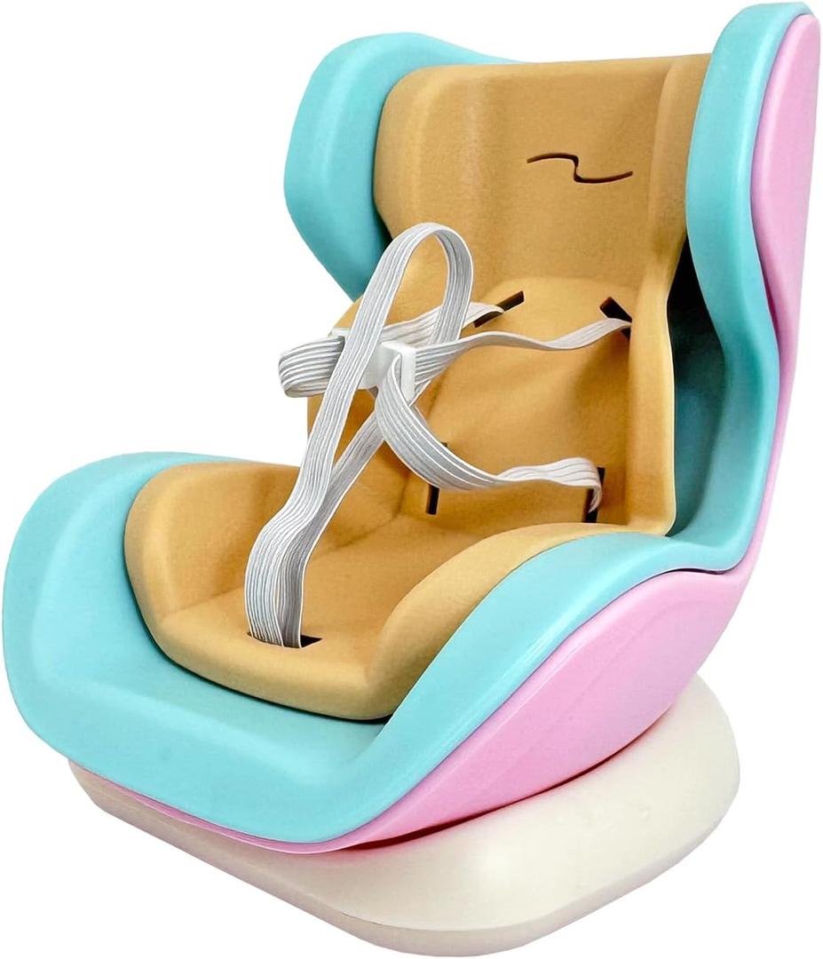 Mini Car Seat Protector for 10-17cm Dolls Model, Plastic Doll Safety Seat Display Chair with Air Vent Clip and Desktop Stand, Orange Blue Collectible Toy Accessories for Vehicle Decoration