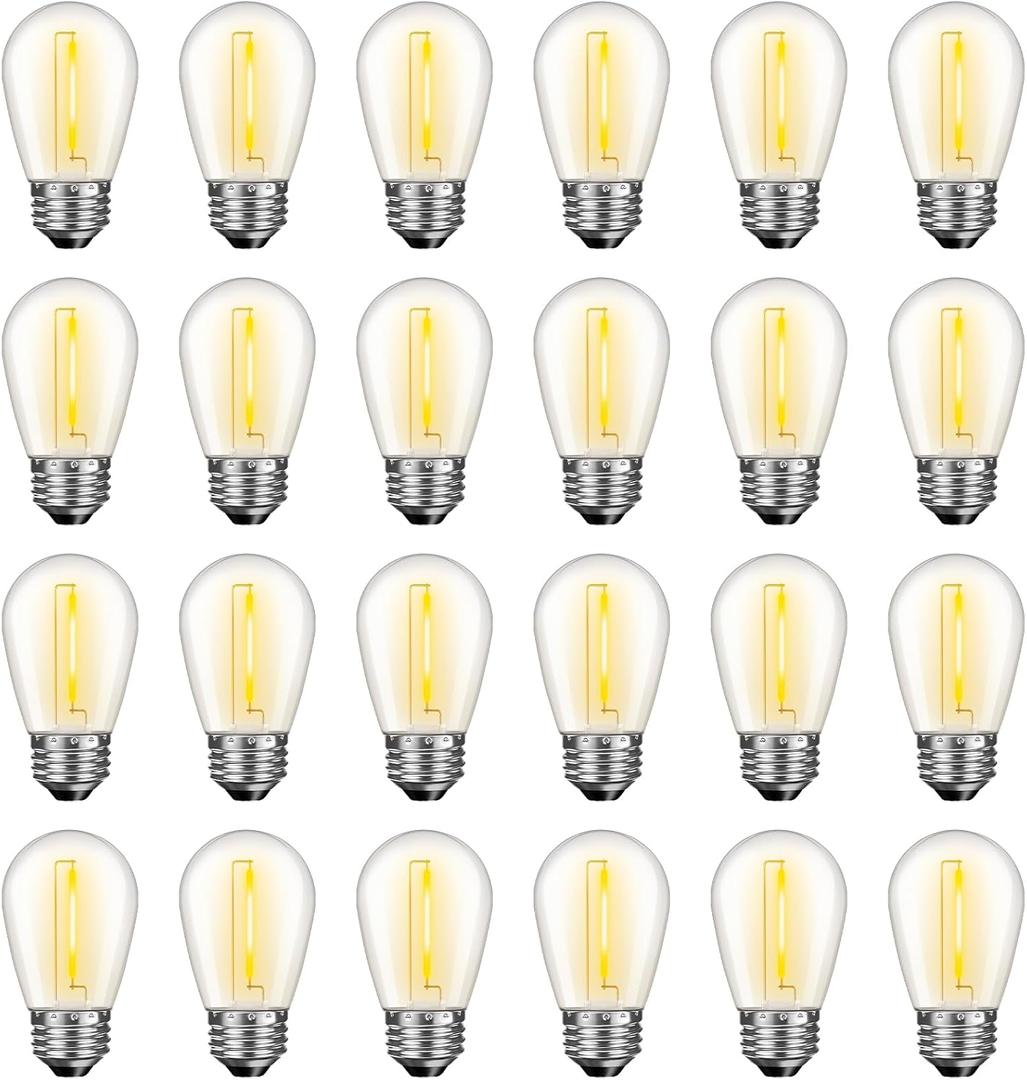 GvvooHome 24 Pack LED S14 Replacement Light Bulbs, Waterproof 1W Vintage Edison Bulbs for Outdoor Patio Backyard String Lights, Dimmable, E26 Regular Medium Screw Base, 2200K Warm White