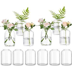 Glasseam Glass Bud Vases for Centerpieces: Clear Small Flower Vase Decor Bulk Set of 12 Simple Modern Decorative Vases for Flowers Mini Candle Vase Wedding Centerpiece for Dining Table Decorations