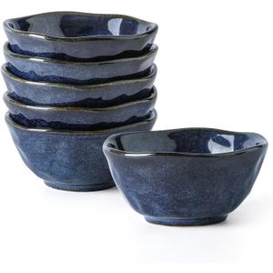 vicrays Ceramic Small Dessert Bowls Set - 10 oz, Set of 6, Microwave, Oven and Dishwasher Safe, for Rice, Ice Cream, Soup, Snacks, Cereal, Side Dishes, Kitchen Bowls Set (Starry Blue)