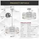 CATINER Modern Crystal Chandelier 18”Chrome Semi Flush Mount Ceiling Light Fixtures 6-Lights Drum Crystal Pendant Lighting for Dining Room Foyer Bedroom Living Room, Small-18”