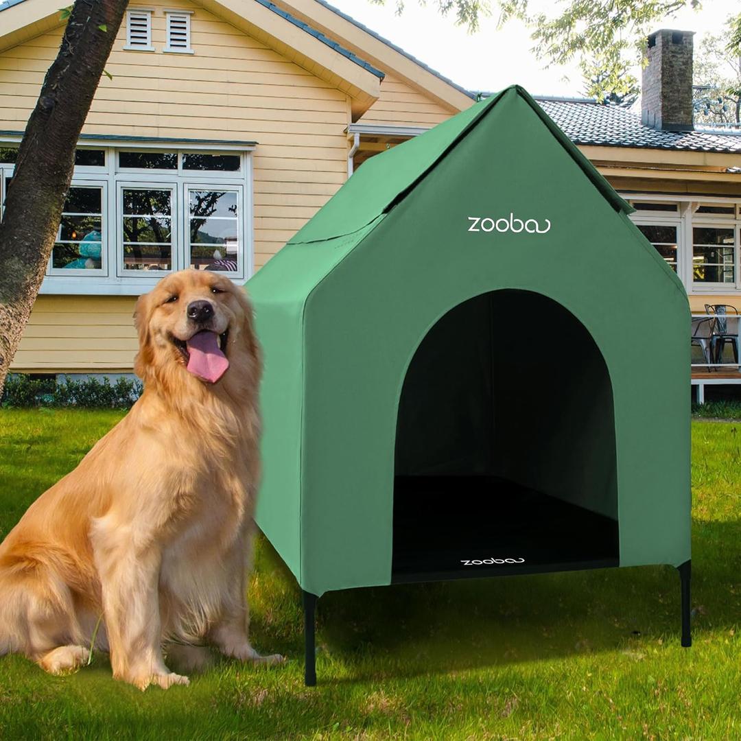 36" Large Dog House - Weatherproof PVC, Textilene Dog Bed - Easy Clean (Green)
