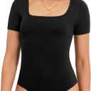Women's Cute Square Neck Short Sleeve Tank Tops Trendy Bodysuit Shirts for Women 2026 (Black, S)