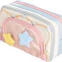 Portable Multi-Layer Kawaii Pencil Case Organizer - Large Capacity Color Block Design Pen Pouch Supplies - Cute Functional Bag (Pink)