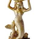 Jewelry Dish, Resin Mermaid Shell Dish Ring Holder Jewelry Organizer Trinket Dish, Golden Mermaid Shell Statue Home Decor for Home Office Desktop Bookshelf