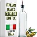 EHOMEA2Z Italian Glass Olive Oil Dispenser Bottle - 16 Oz, Oil and Vinegar Cruet with Stainless Steel Spout for Kitchen, Slight Green Tint (1, 473ml)
