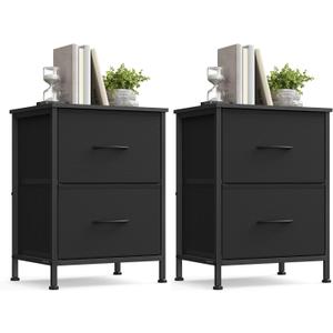 SONGMICS BELLAH Collection - Dressers for Bedroom, Chest of Drawers, Nightstands, 2 Drawers, Storage Organizer Unit, Closet, Entryway, Set of 2, Modern, Ink Black and Ebony Black ULGS112BH02S