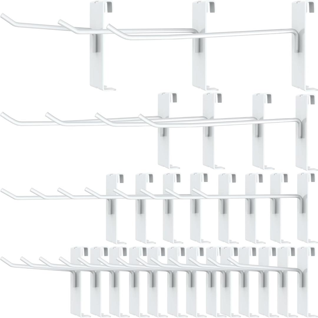 24 Pieces Gridwall Hooks 4/6/8 Inch Gridwall Panel Hooks Metal Gridwall Hanging Hooks Hangers White Commercial Grade Gridwall Pegs Gridwall Accessories for Garage Shop Retail Display (24, White)
