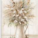 ForJoy Cotton Bouquet Pictures Wall Decor White Cotton Flowers Wall Art for Farmhouse Bedroom Decor Wood Texture Botanical Wall Decor 16x24