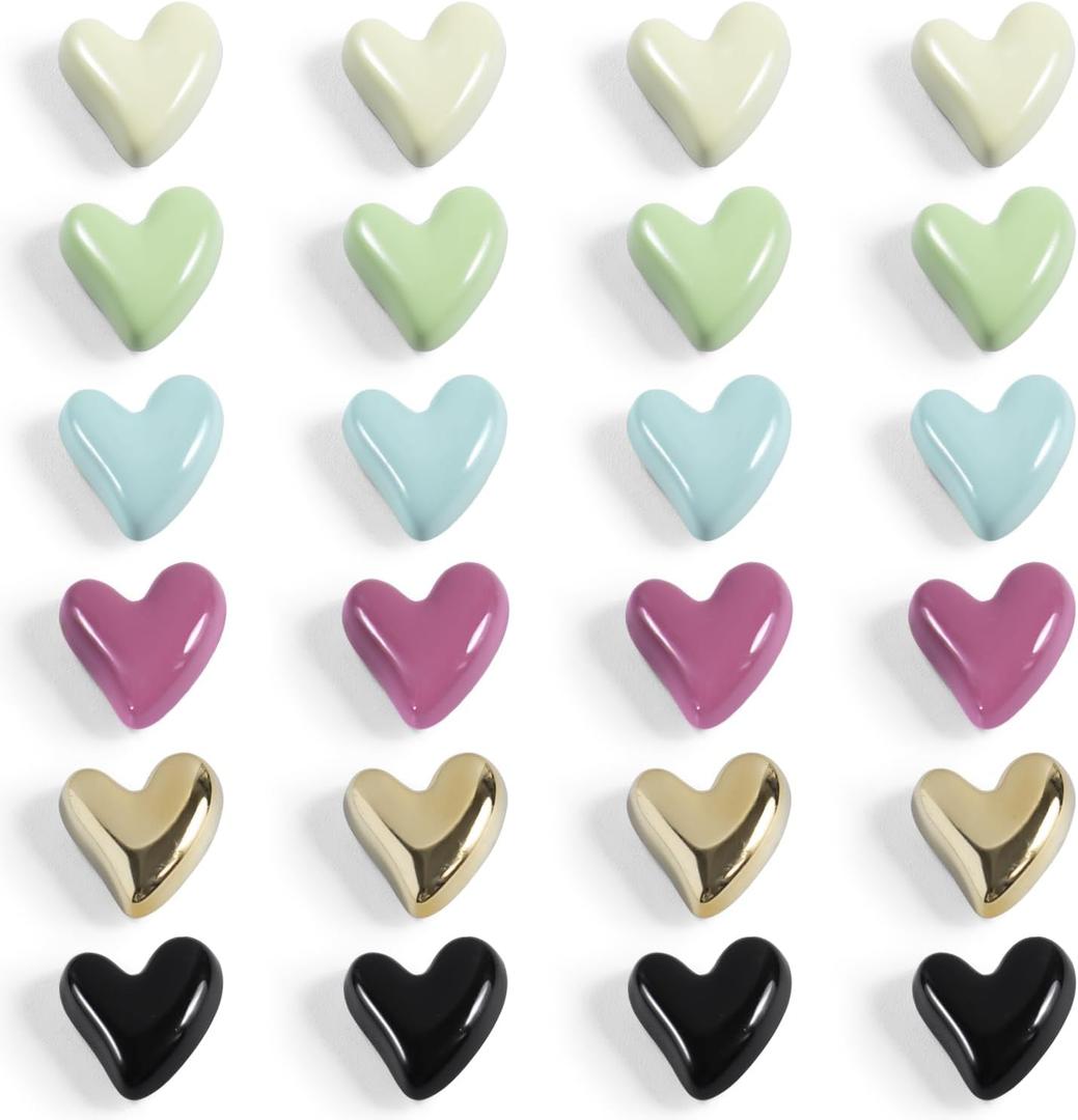 24Pcs Fridge Magnets,Cute Love Heart Decorative Magnets, Colorful Refrigerator Magnets for Whiteboard Cabinet Locker,Strong Holding Power