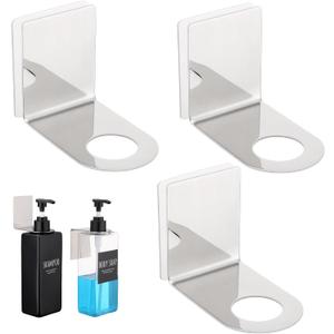 Segbeauty Stainless Soap Bottle Dispenser, 3 Pack Dia 1.1in 2.8cm Drill-Free Wall Mounted Rack, Adhesive Wall Mount Bottle Holder for Shower Gel Bathroom Toilet Kitchen, Sliver (Silver)