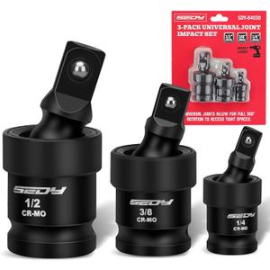 Impact Universal Joint-Socket Swivel Set: 3-Piece 1/2", 3/8", 1/4" Flexible Socket Swivel Set Premium CR-MO Steel U Joint Adapter Wobble