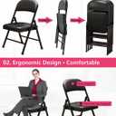 Black Padded Folding Chairs with Cushion 4 Pack, Heavy Duty Steel Metal Frame Foldable Chair for Indoor and Outdoor, Portable Stackable Commercial Seat for Bedroom Patio Party Event