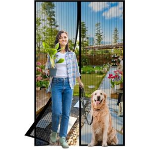 Magnetic Screen Door -Fit Door Size 38.0 x 83.0'' Retractable Screen Door Mesh for Front Door or Sliding Door, Pet & Kid Friendly, Hands-Free Closure Keeps Bugs Out & Lets Breeze in, Stripe Black