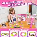 Princess Doll House for Girls, Dream Dollhouse with Track Car Toy Set, Dolls, Pets, Lights, Furniture and Accessories, Toddler Doll House Playset Gifts for 3 4 5 6 7 8 9 10+ Year Old Girls Toys, Pink (Style 2)