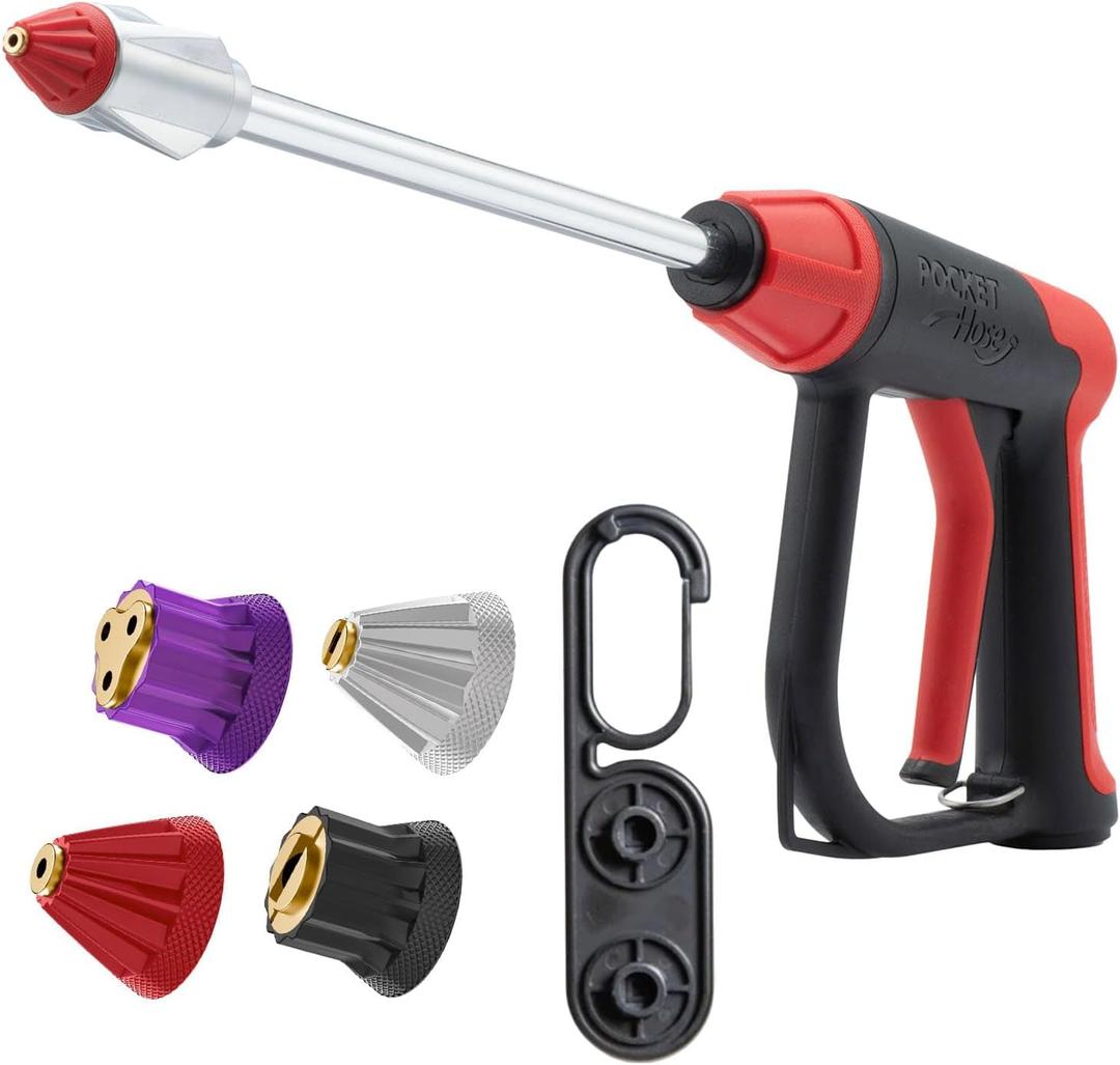 Pocket Hose Arrow, AS SEEN ON TV, Customizable Spray Nozzle from Powerful Jet Stream Cleaning to Gentle Garden Watering, Flow Force Tech, 4 Precision Tips, RustResistant, NonSlip Grip, Car Wash