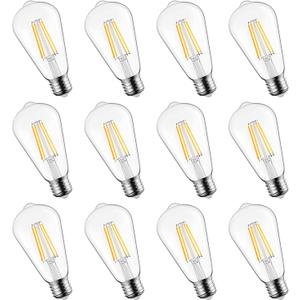 12 Pack LED Edison Bulbs, 6W, Equivalent 60W, High Bright 2700K Warm White,750 Lumens, Non-Dimmable, E26 Medium Base ST58 Antique Filament Bulbs with 83+ CRI for Ceiling Fan Bathroom Porch