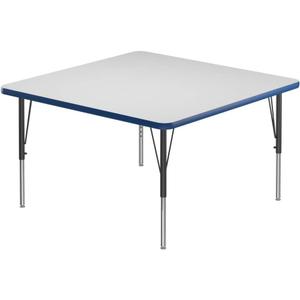 Correll 42" Square Classroom Activity Table, Height Adjustable (19"-29") Markerboard/Dry Erase Durable High Pressure Top, Blue Edge, Black/Chrome Legs, School Furniture, Made in The USA, Blue