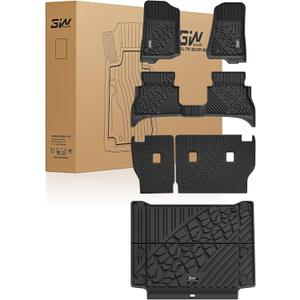 3W Floor Mats & Cargo Liner & Backrest Mats for Jeep Wrangler 4XE 2021-2024 2025 (Non JL/JK), All Weather TPE Rubber Heavy Duty Wrangler 4XE Accessories (Hybrid & 4 Door with Subwoofer)
