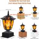 Dynaming Solar Flame Post Lights Outdoor, Solar Powered Lamps Fence Post Cap Lights, Flickering Flame LED Lantern Decorative Waterproof for Garden Deck Patio, Fit 4x4, 5x5 or 6x6 Wooden Posts, 4 Pack