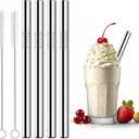 Stainless Steel Smoothie Straws, 0.4'' Extra Wide Reusable Metal Drinking Straws for Milkshake, Smoothie, Bubble Tea, Juice, Beverage, Set of 4 with 2 Cleaning Brush