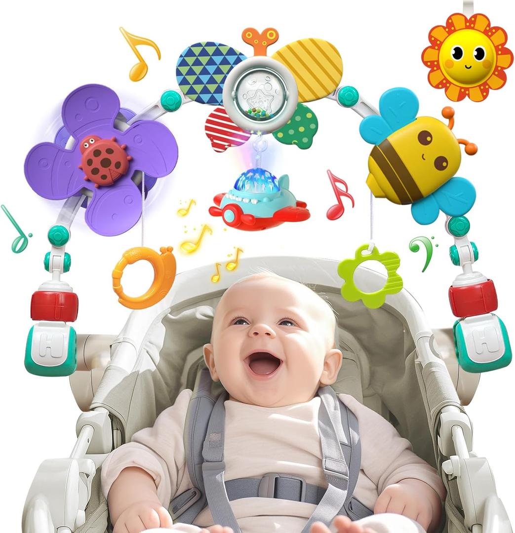 Musical Baby Stroller Arch, Travel Car Seat Toys, Baby Play Arch Crib Accessory, Mobile for Bassinet, Pram Activity Arch Bar for Babies Infants (Bee)